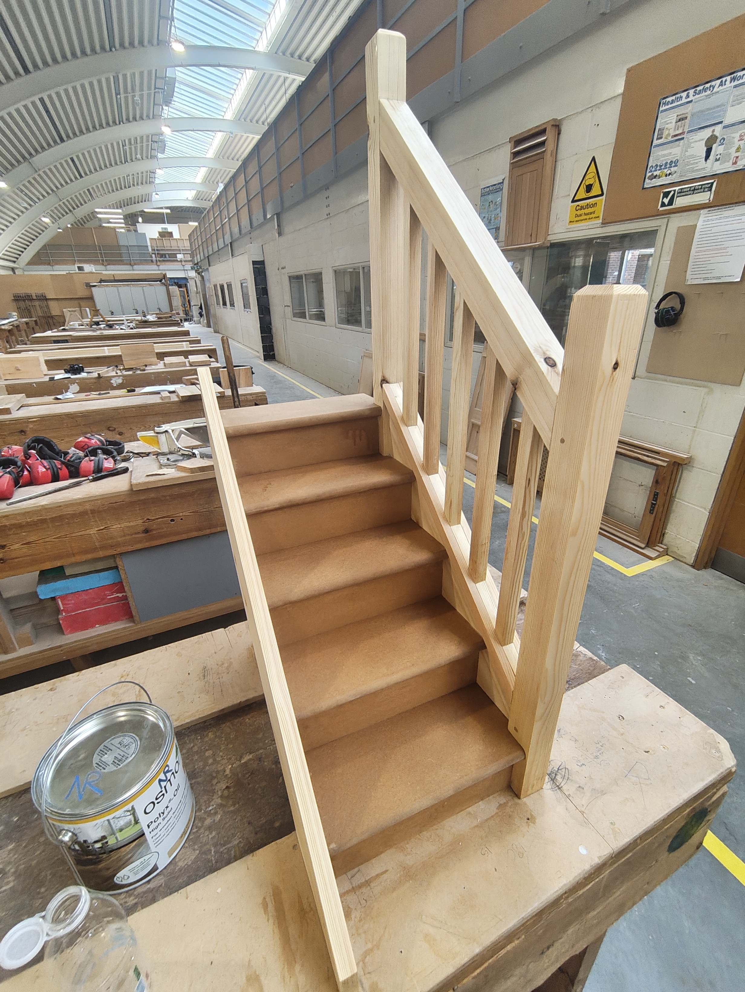 Staircase model with oiled treads and balustrade